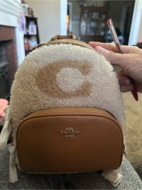 Coach Cream Shearling & Tan Leather Mini Backpack